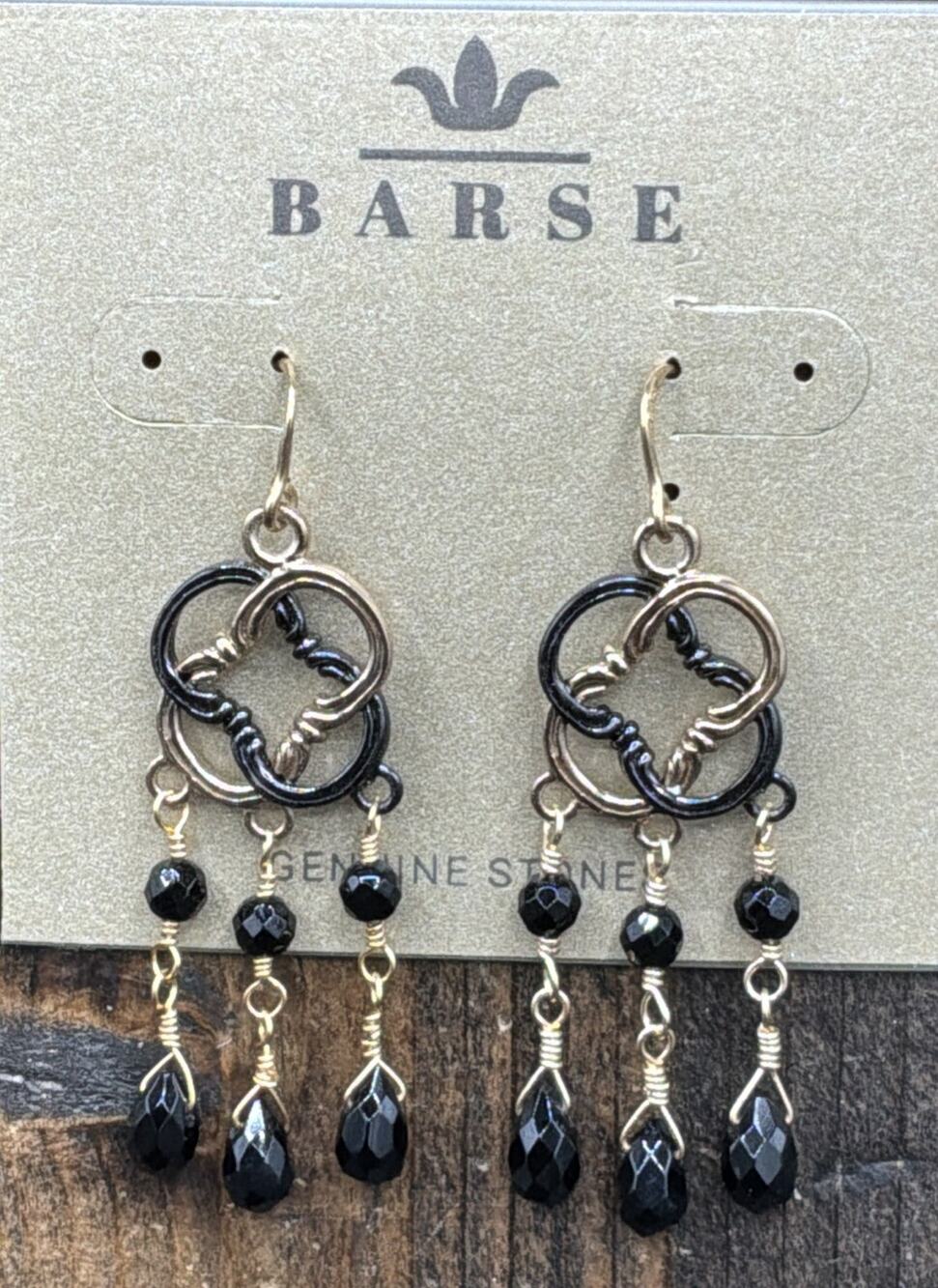 Barse Charlotte Chain -Earrings- Black Onyx- Bronze & Gunmetal -NWT